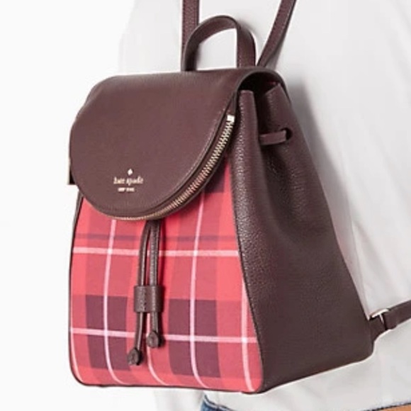 Kate Spade Leila Plaid Medium Flap Backpack - Picture 3 of 5